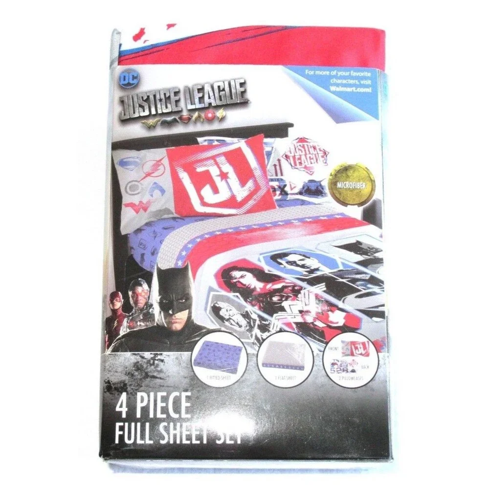 Justice League Full Size Bed Sheet Set 4 Piece Superhero Bedding Microfiber NEW